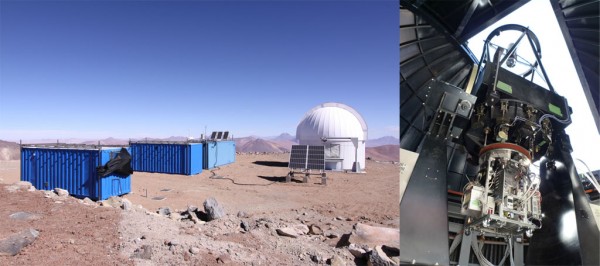 今回観測を行った標高5,640mの東京大学アタカマ天文台（左）と、近赤外線カメラANIRを搭載したminiTAO望遠鏡（右）